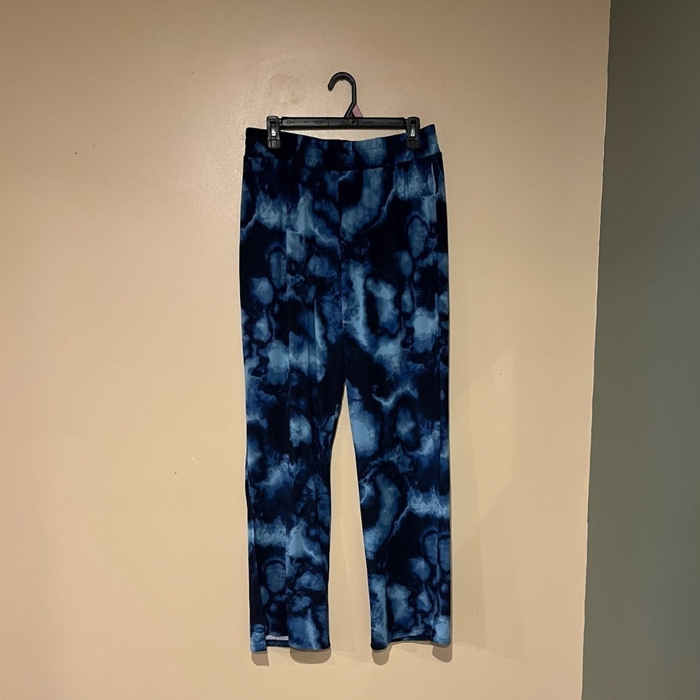 Lularoe Cozy Dana Blue Tie Dye Loungepants Slit Bottoms Wide Leg Size Large